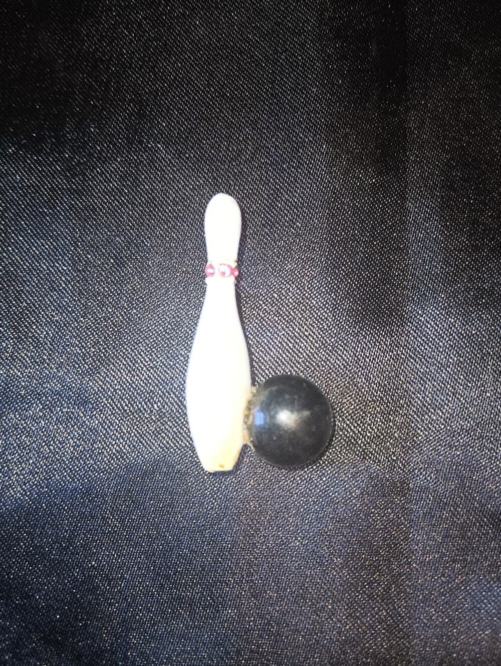 Vintage Pearl Enamel Bowling Pin & Ball Brooch With Pink Stones